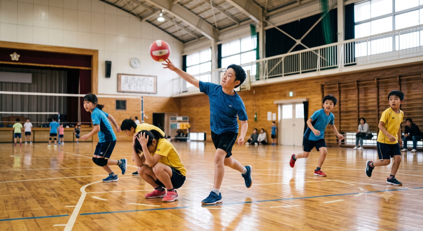 体育館でボール遊びをする子どもたち
